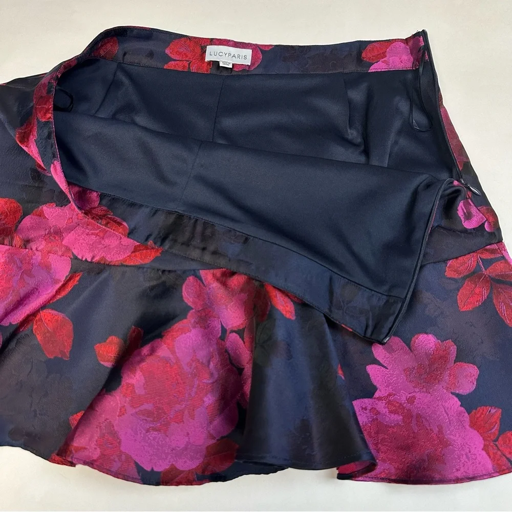 Lucy Paris Floral Navy Blue Pink Ruffle Mini Skirt Skort Large - Picture 5 of 12
